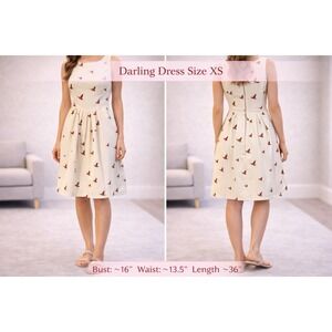 Darling London Mallard Duck Print Dress XS Cream Pleated Sleeveless Pockets